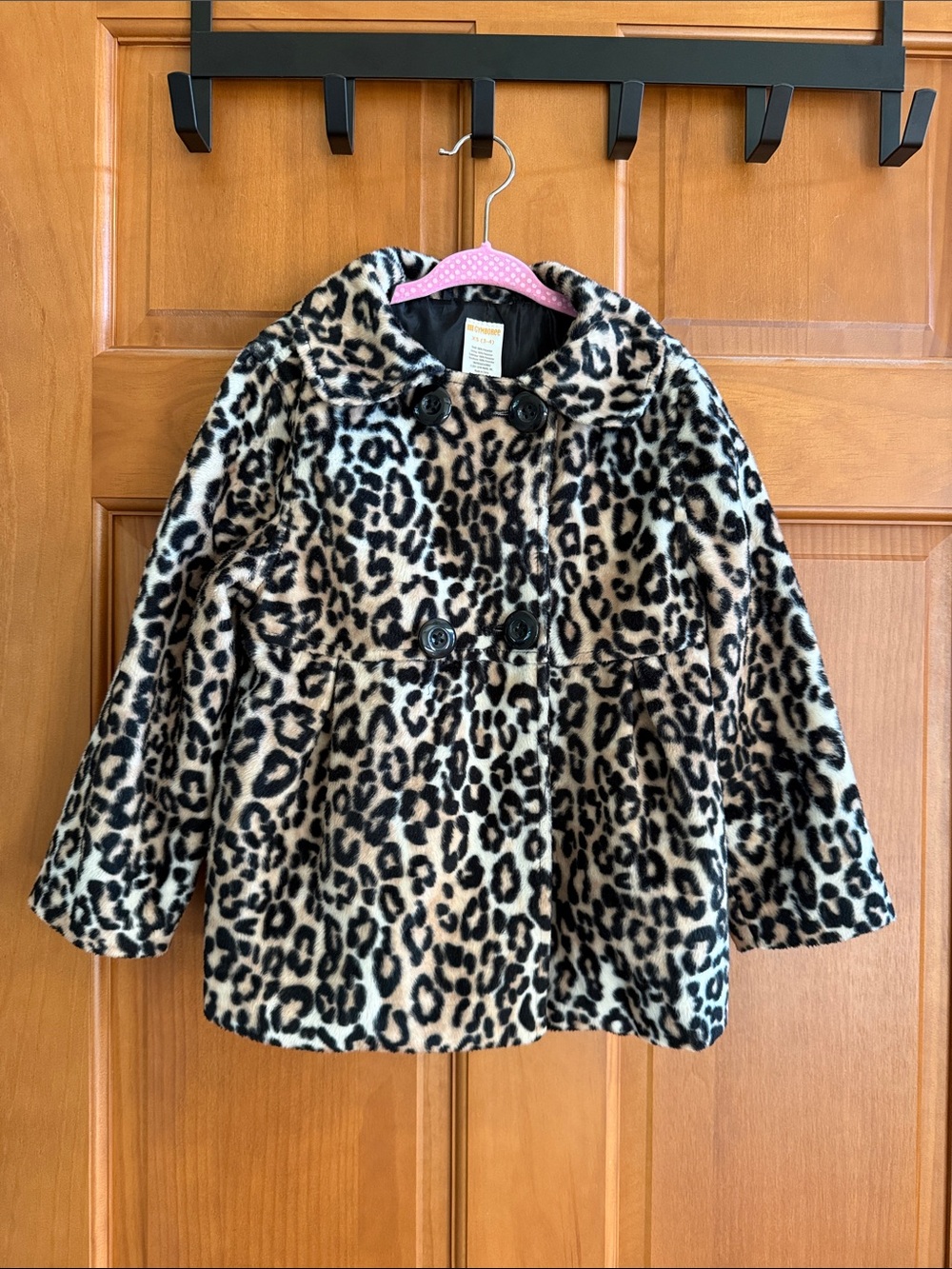 Gymboree Girls' Leopard Faux Fur Peacoat - Black & Cream